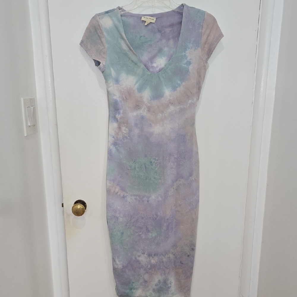 See You Monday Soft Pastel Tie-Dye Bodycon V-neck Midi Dress